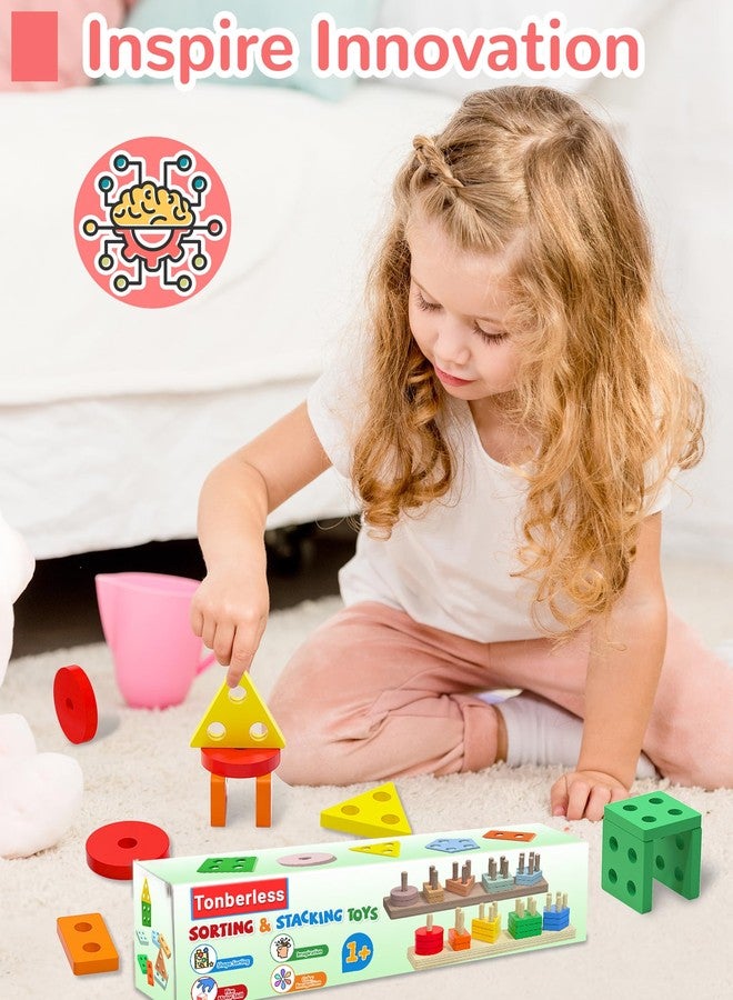 Tonberless Montessori Toys for 1 2 3 Year Old Boy Girl, Toys for Ages 2-4 Toddlers Kids Baby, 1 2 Year Old Birthday Gifts, Toddler Stocking Stuffers Wooden Learning Puzzles Shape Sorter Toy for Toddlers 1-3 - Image 4